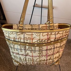 Authentic Coach Tattersall Graffiti Gold bag SN H0968-F13188